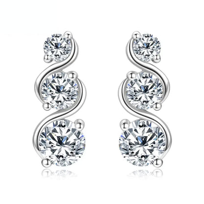  Three Stone Moissanite Twist Stud Earrings in 925 Sterling Silver SETUxNEOMA