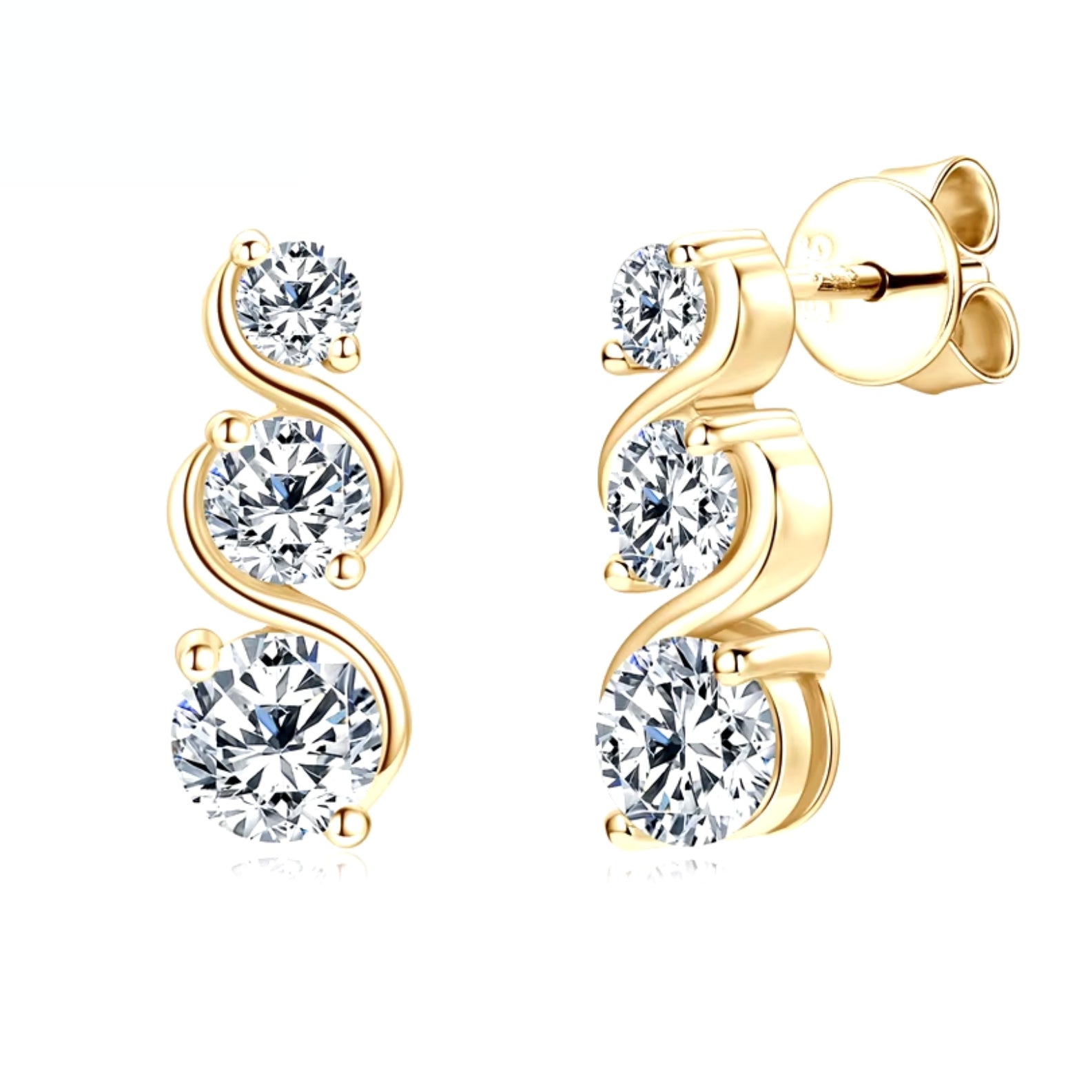  Three Stone Moissanite Twist Stud Earrings in 925 Sterling Silver SETUxNEOMA