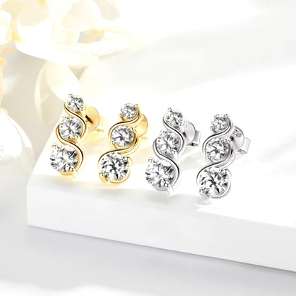  Three Stone Moissanite Twist Stud Earrings in 925 Sterling Silver SETUxNEOMA