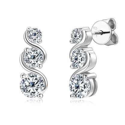  Three Stone Moissanite Twist Stud Earrings in 925 Sterling Silver SETUxNEOMA