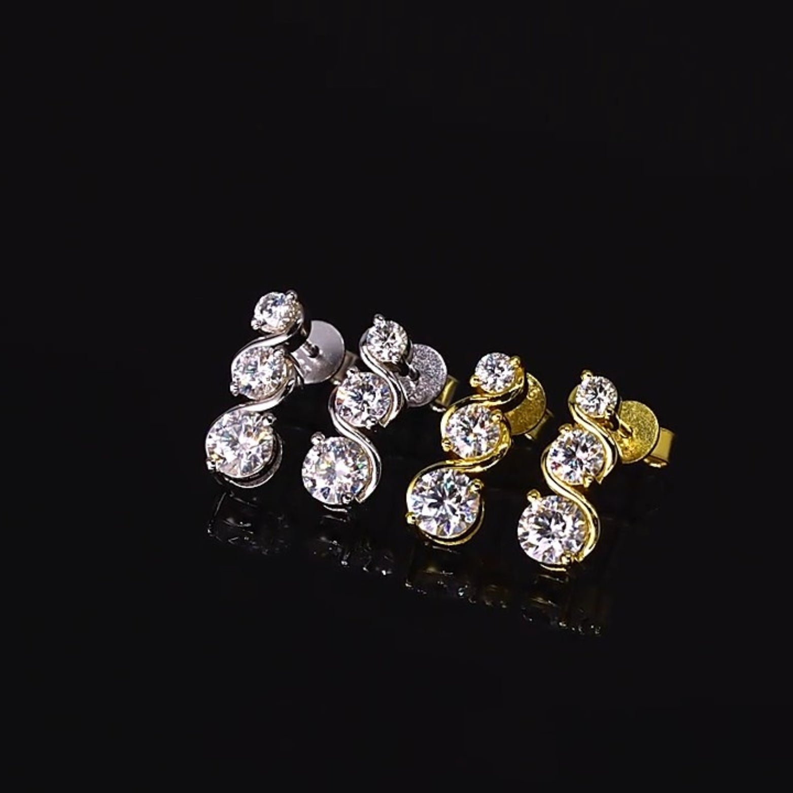  Three Stone Moissanite Twist Stud Earrings in 925 Sterling Silver SETUxNEOMA