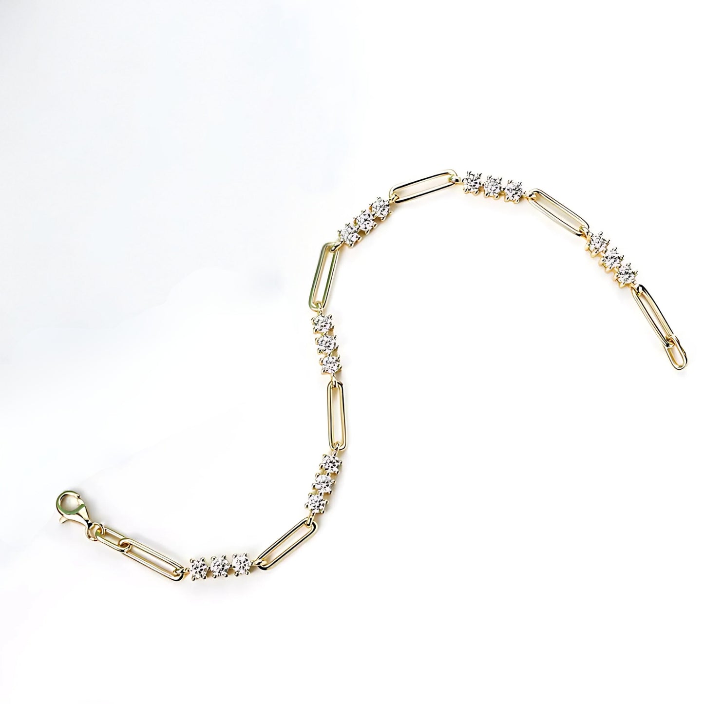 Trio Moissanite Paperclip Chain Bracelet in 925 Sterling Silver - SETUxNEOMA