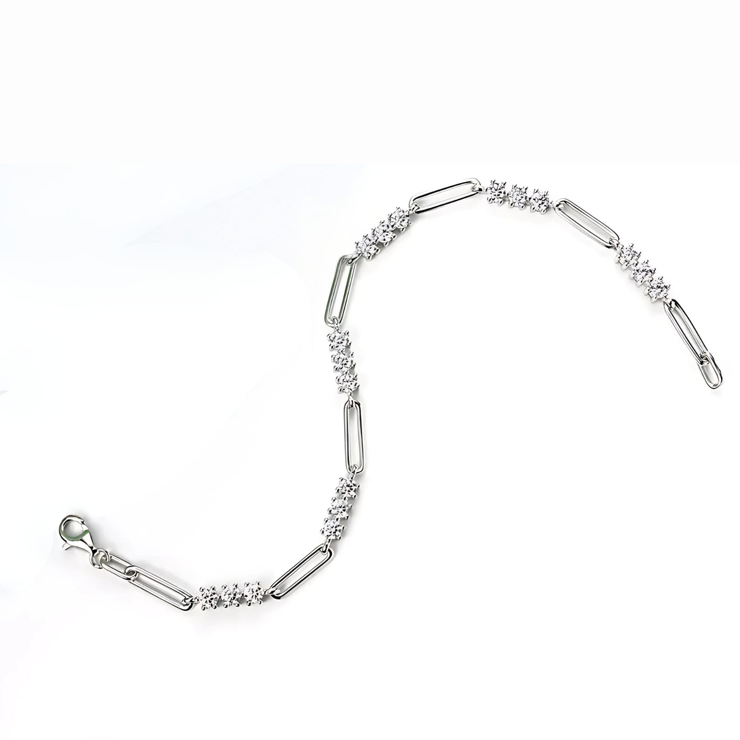 Trio Moissanite Paperclip Chain Bracelet in 925 Sterling Silver - SETUxNEOMA