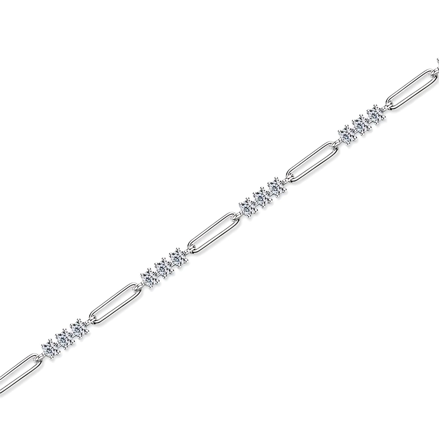 Trio Moissanite Paperclip Chain Bracelet in 925 Sterling Silver - SETUxNEOMA