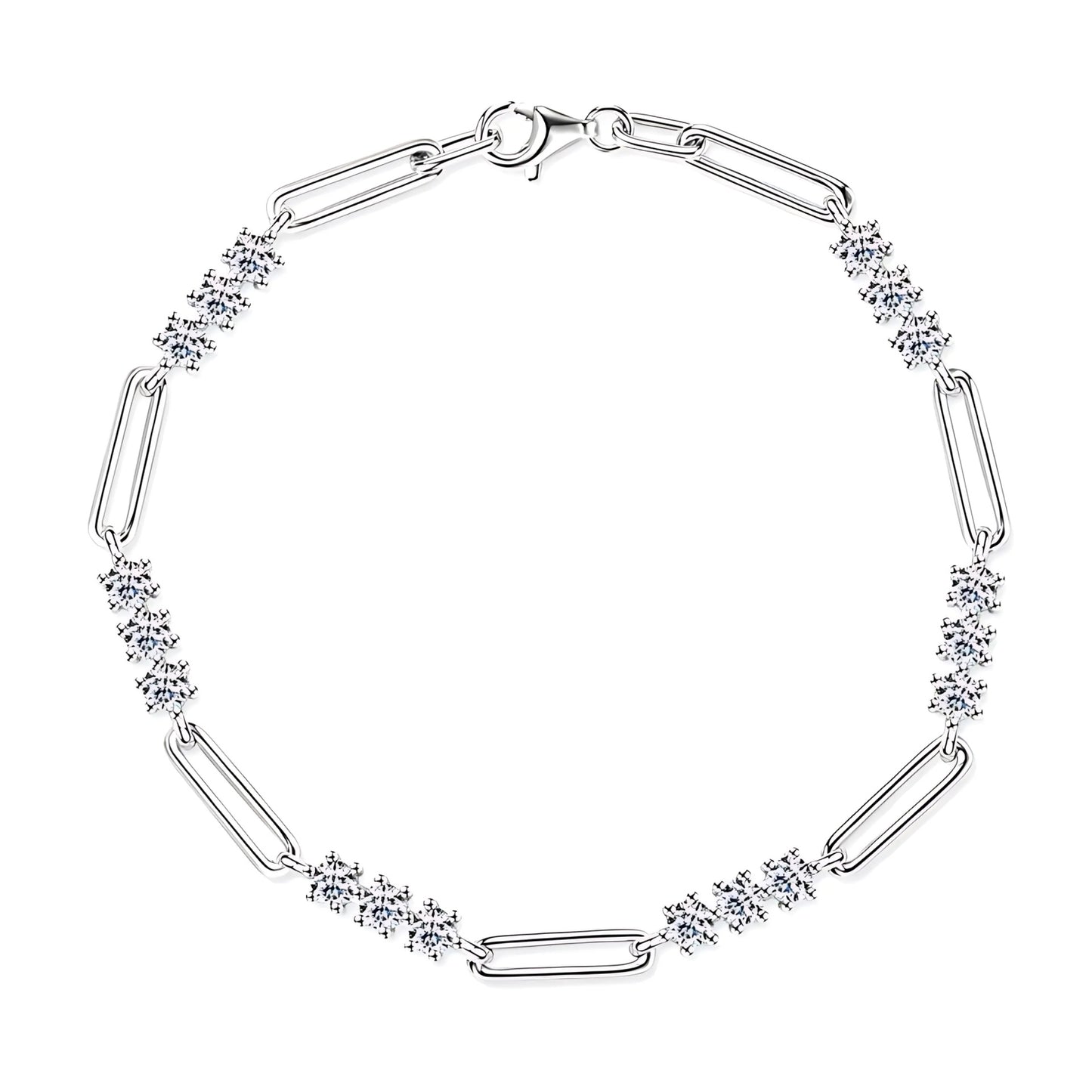 Trio Moissanite Paperclip Chain Bracelet in 925 Sterling Silver - SETUxNEOMA