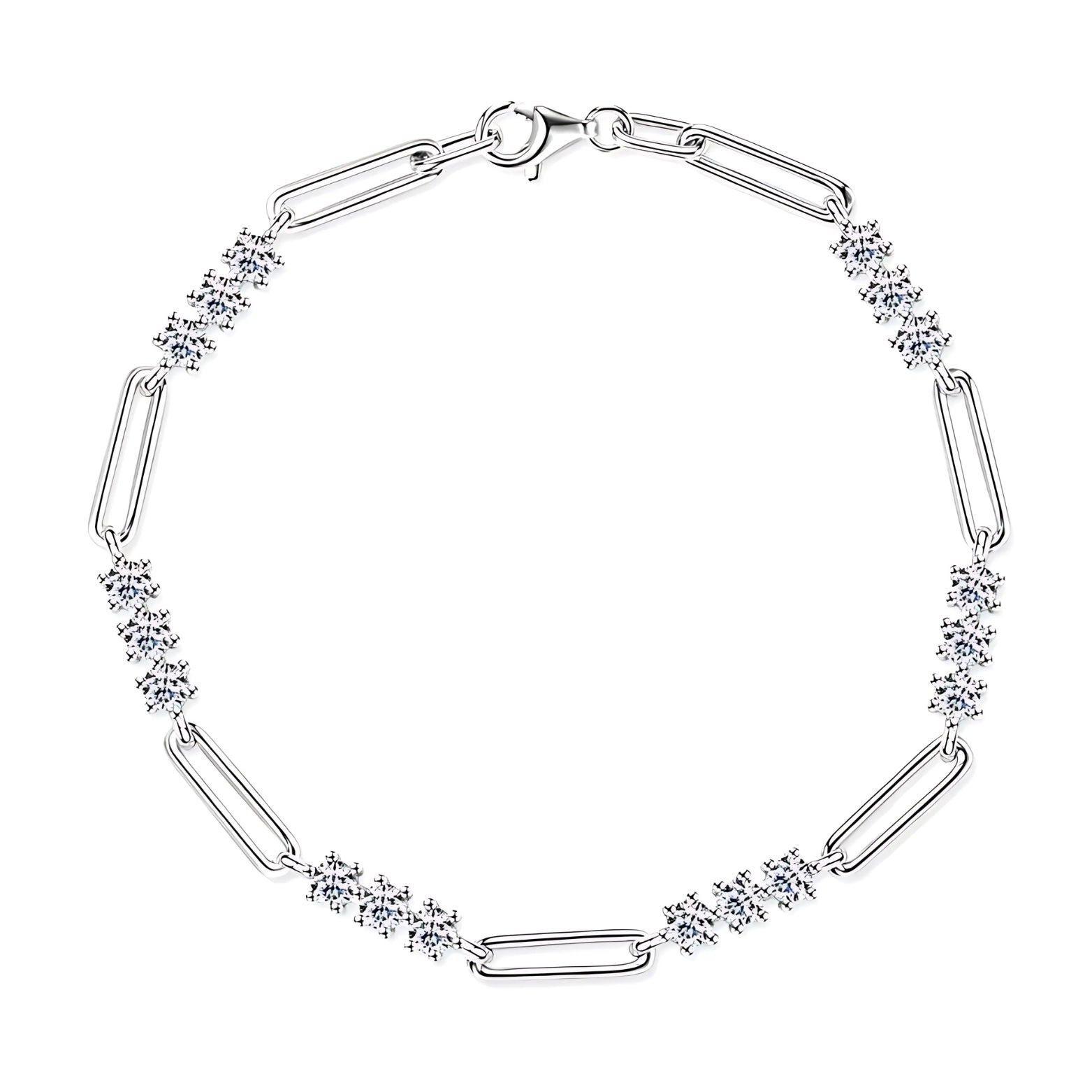 Trio Moissanite Paperclip Chain Bracelet in 925 Sterling Silver - SETUxNEOMA