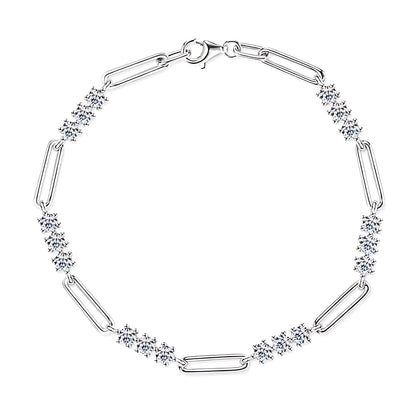 Trio Moissanite Paperclip Chain Bracelet in 925 Sterling Silver - SETUxNEOMA