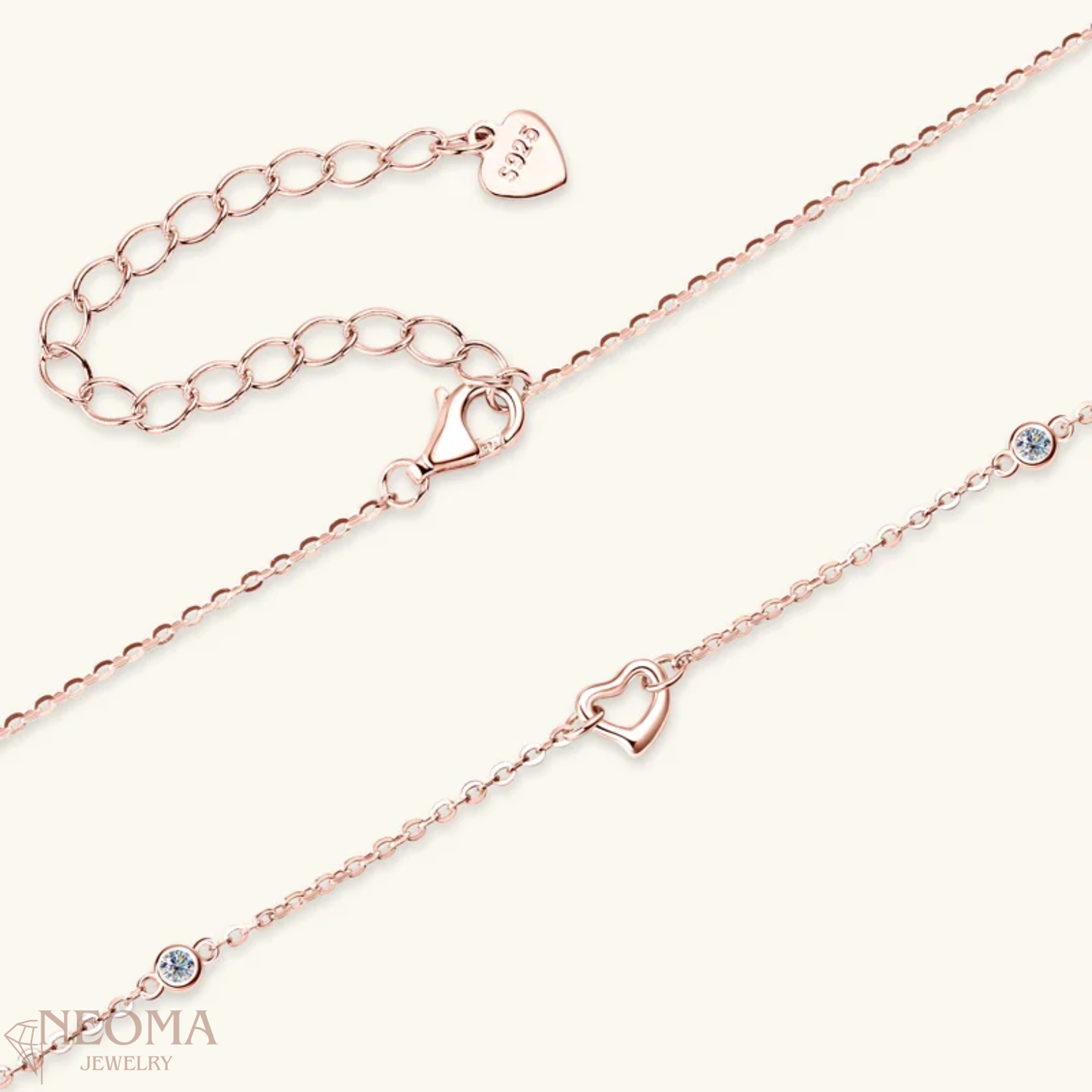 Two Stone Moissanite Pendant Necklace - Dainty Small Heart Choker - SETUxNEOMA  