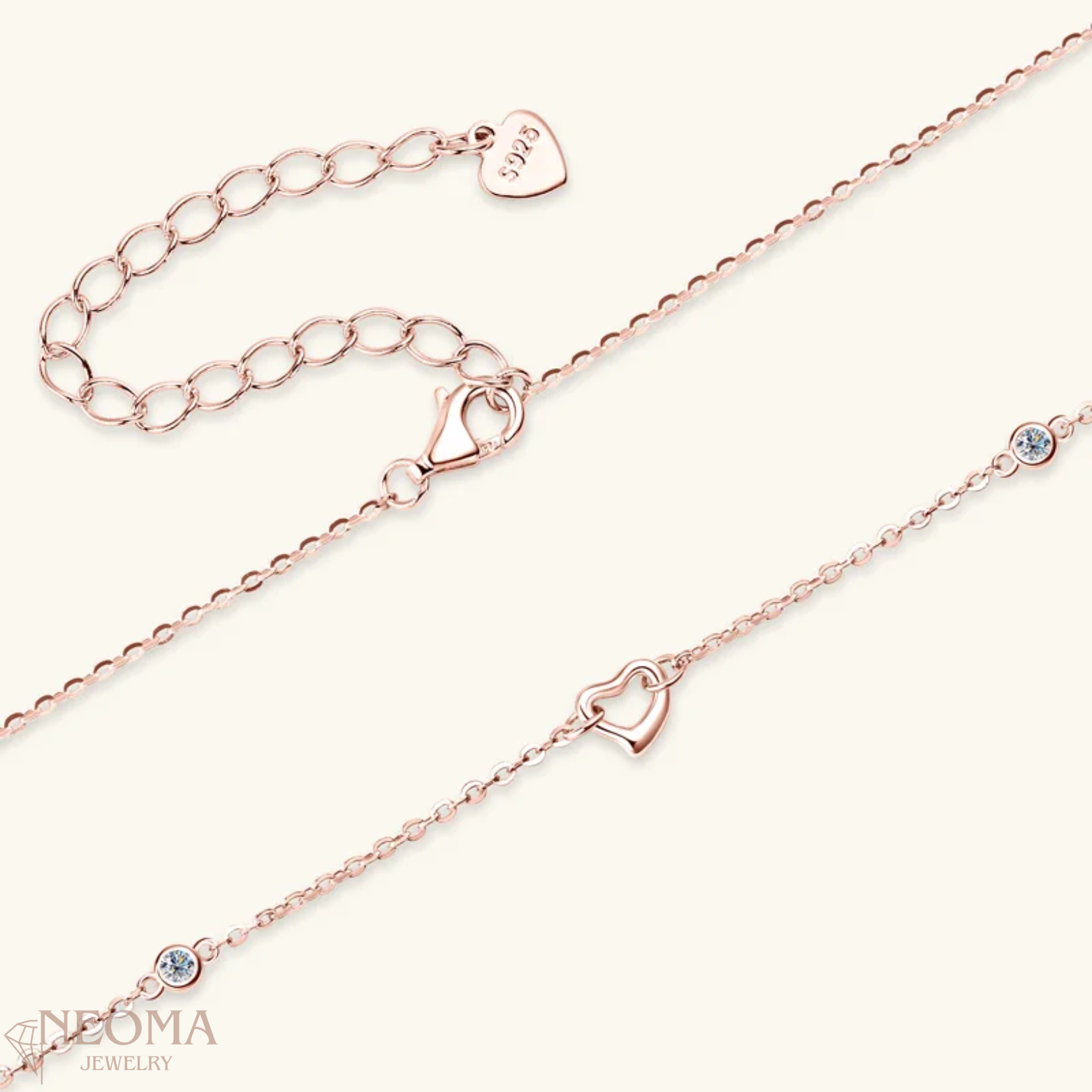  Two Stone Moissanite Pendant Necklace - Dainty Small Heart Choker SETUxNEOMA