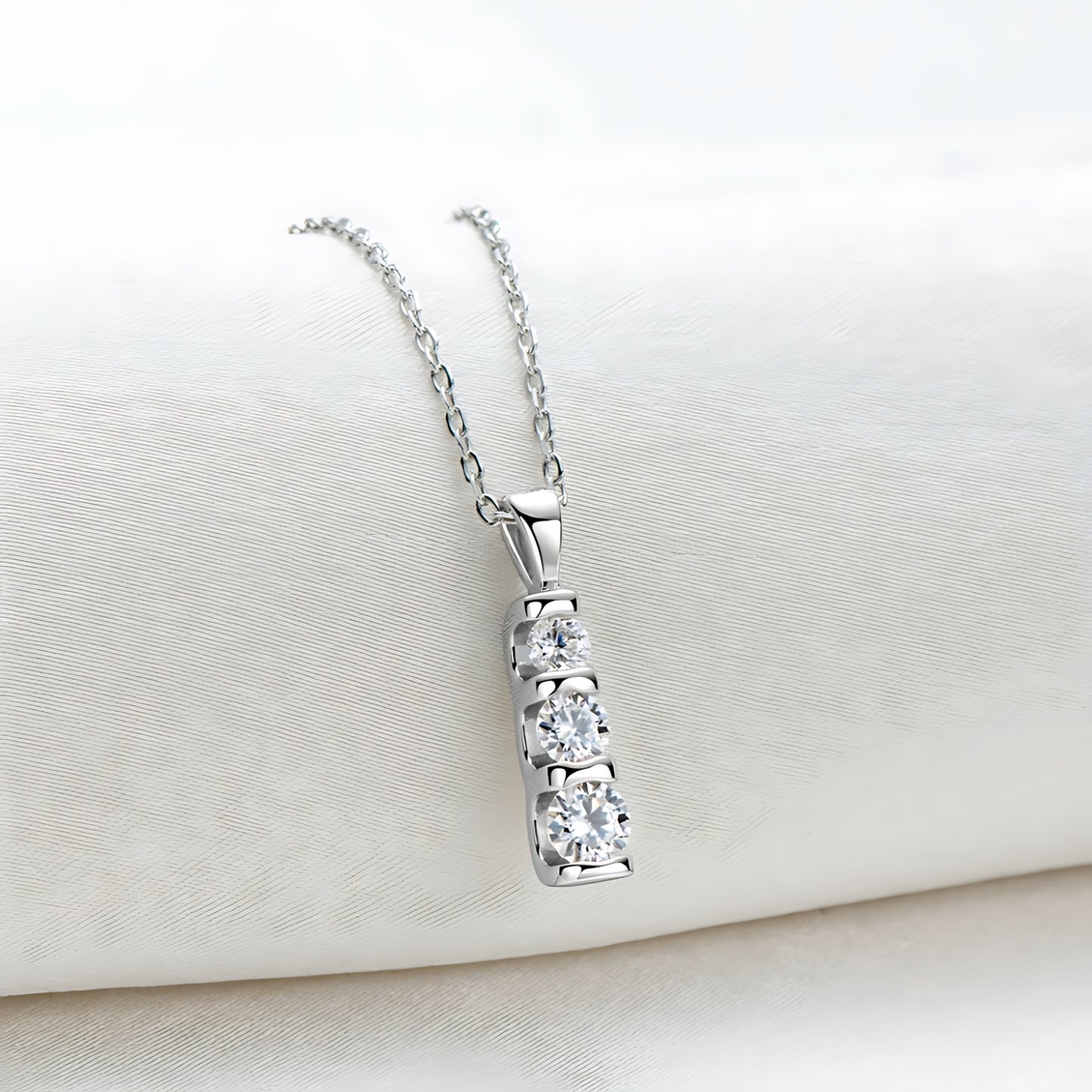  Vertical Bar Pendant Necklace with Three Stone Moissanite SETUxNEOMA