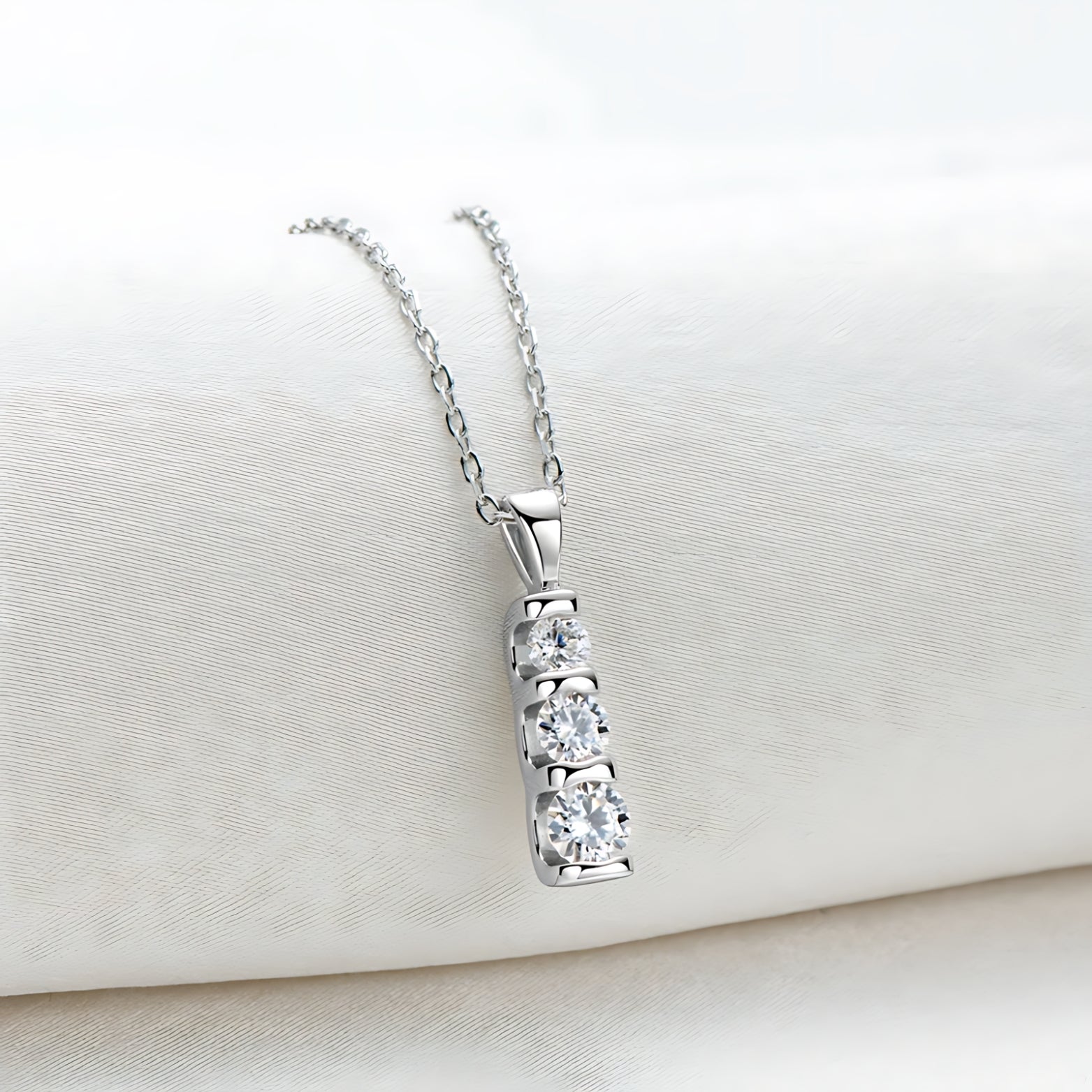 Vertical Bar Pendant Necklace with Three Stone Moissanite - SETUxNEOMA  