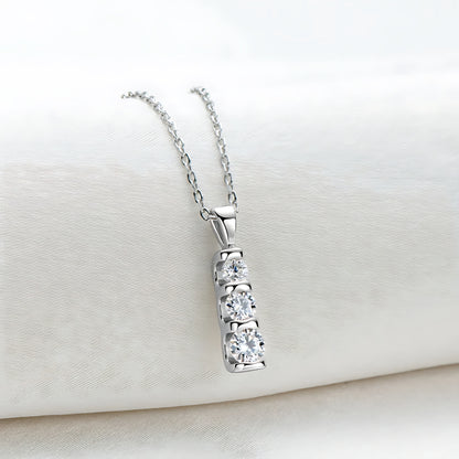 Vertical Bar Pendant Necklace with Three Stone Moissanite - SETUxNEOMA  