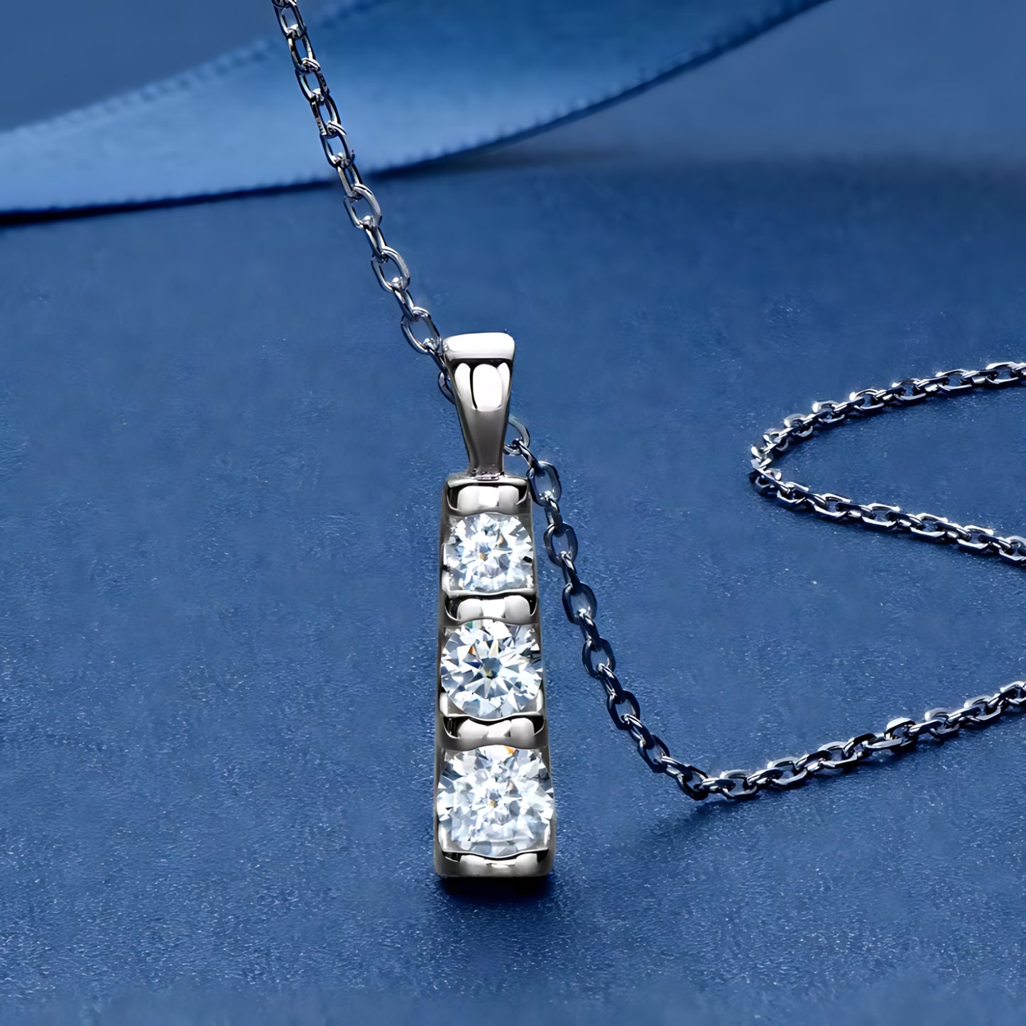 Vertical Bar Pendant Necklace with Three Stone Moissanite - SETUxNEOMA  