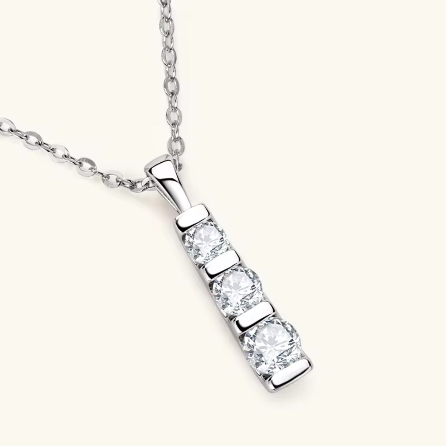 Vertical Bar Pendant Necklace with Three Stone Moissanite - SETUxNEOMA  