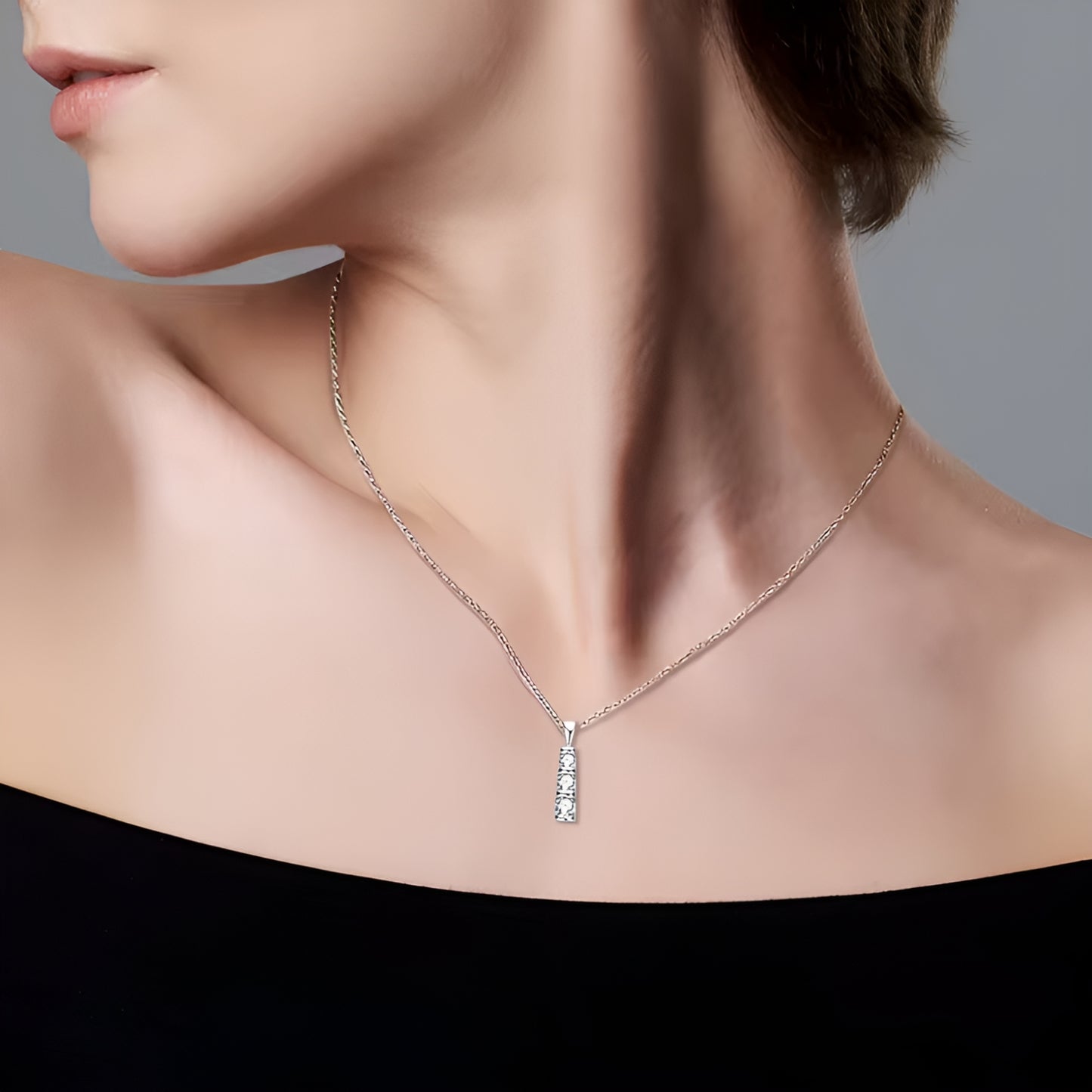 Vertical Bar Pendant Necklace with Three Stone Moissanite - SETUxNEOMA  