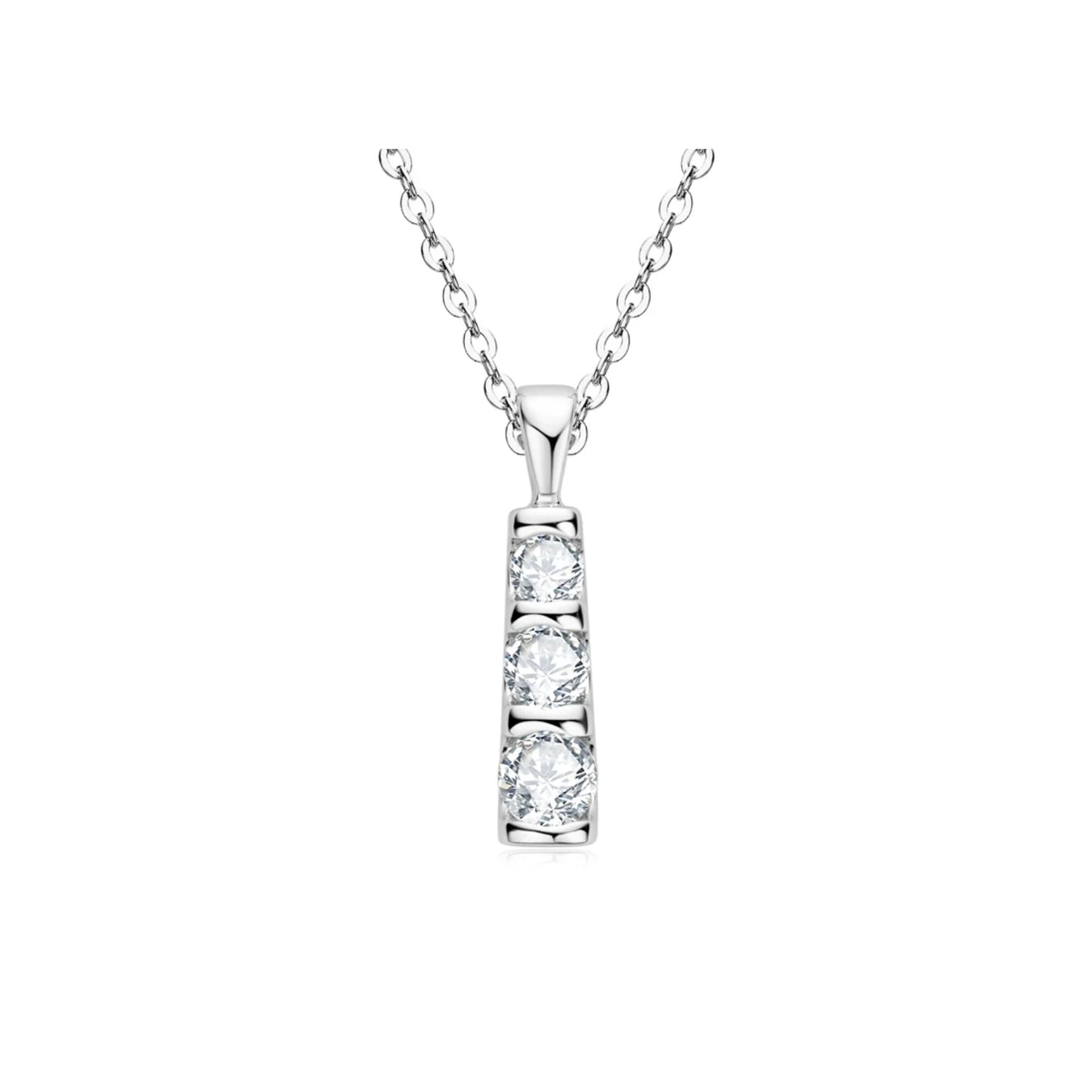  Vertical Bar Pendant Necklace with Three Stone Moissanite SETUxNEOMA