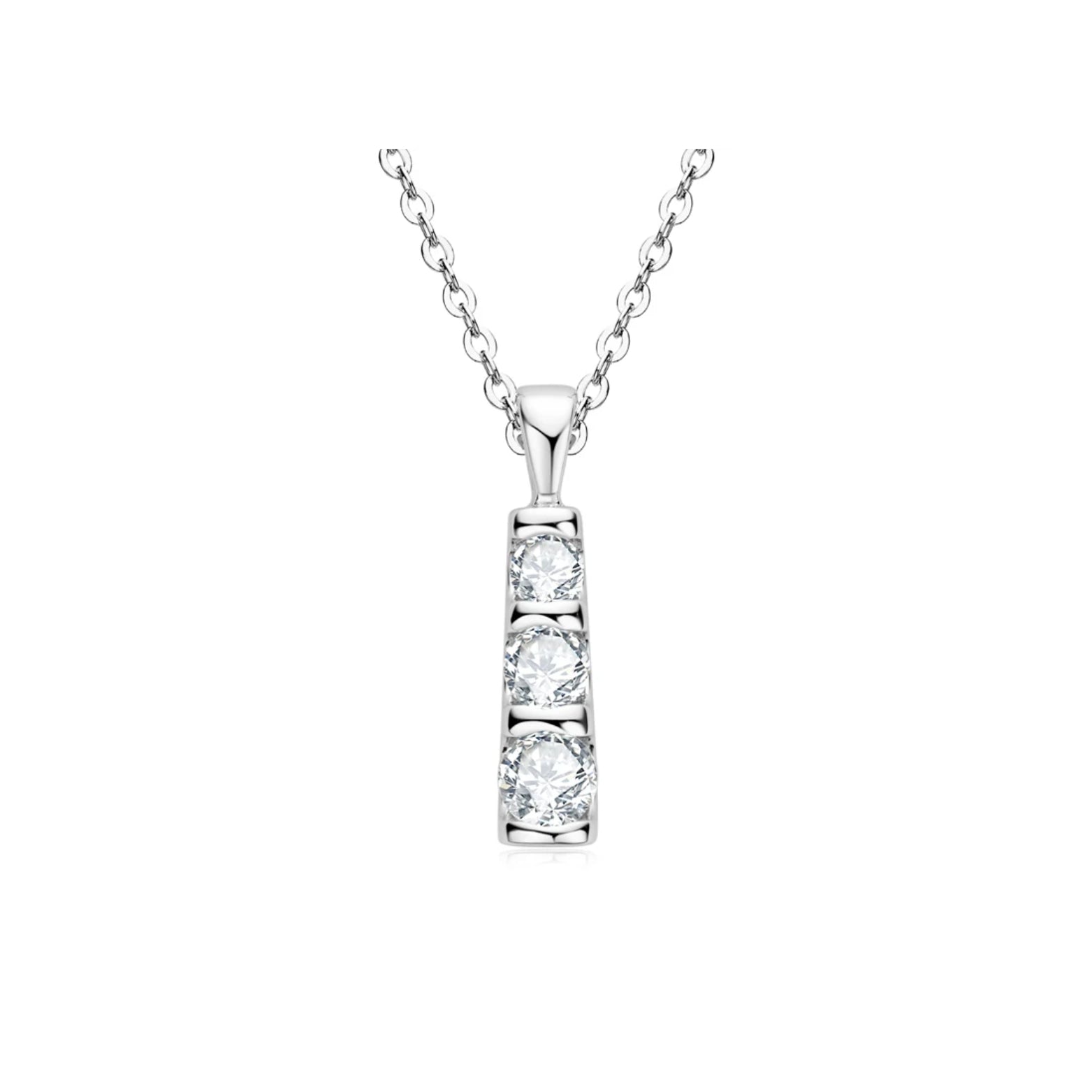 Vertical Bar Pendant Necklace with Three Stone Moissanite - SETUxNEOMA  