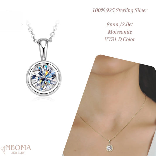 2 Ct Round Cut Moissanite Bezel Solitaire Pendant Necklace - SETUxNEOMA  