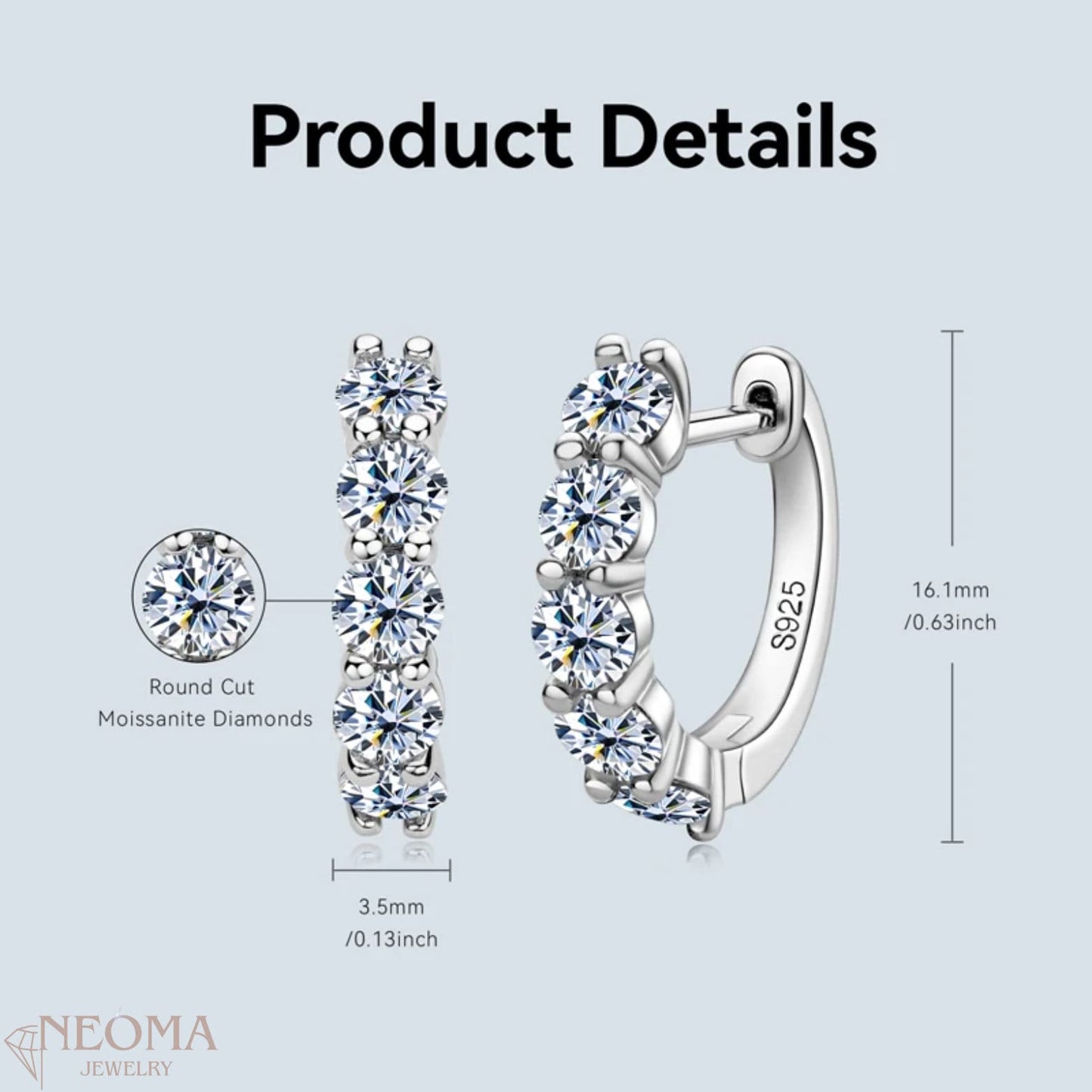  Pavé Set Moissanite Huggie Hoop Earrings with 5 Stone SETUxNEOMA