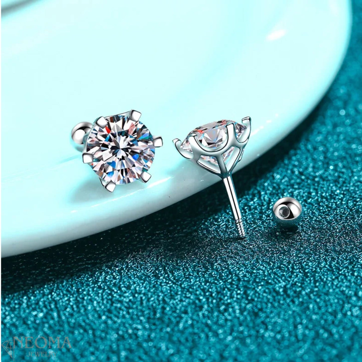  6 Prong Solitaire Moissanite Stud Earrings With Screw Back SETUxNEOMA