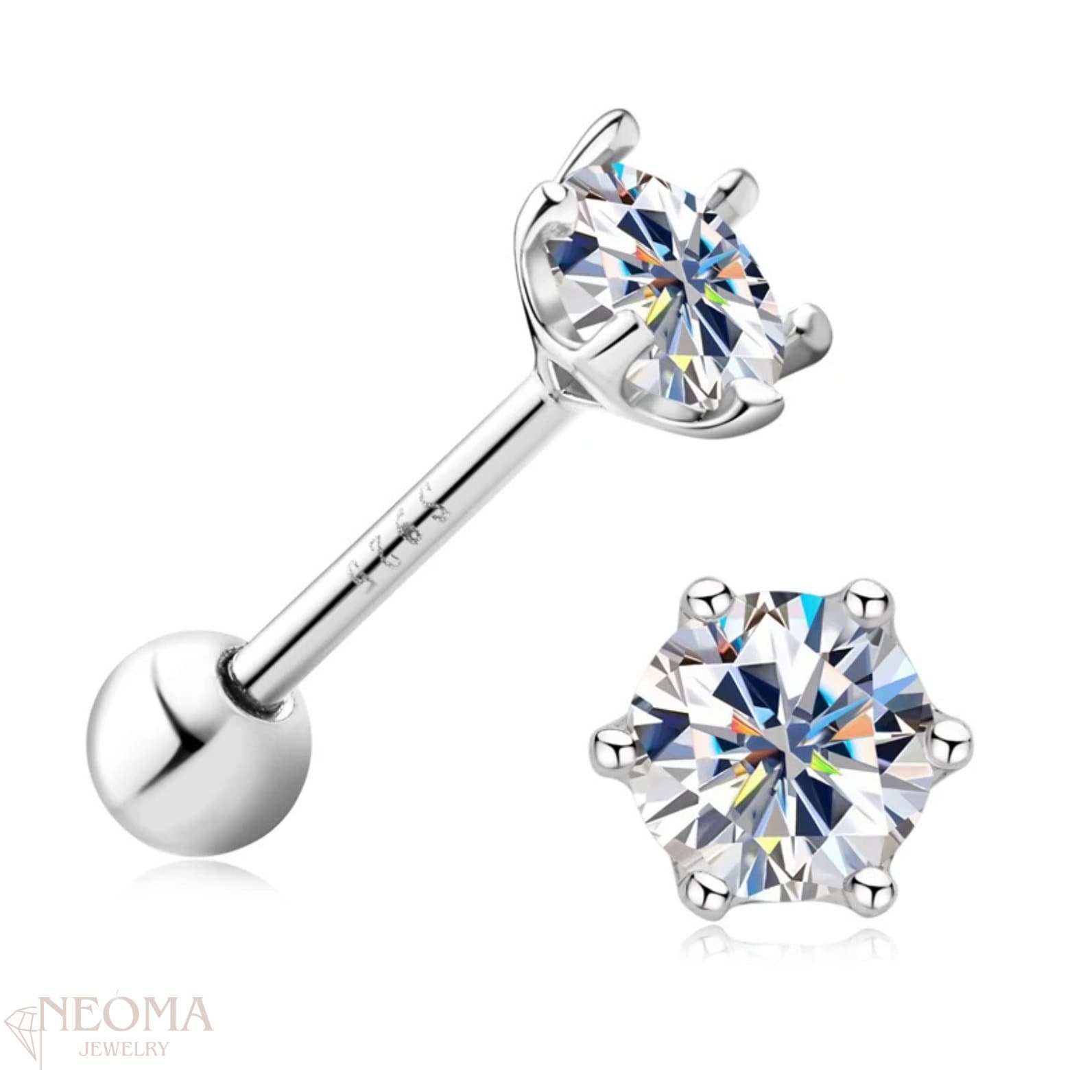 6 Prong Solitaire Moissanite Stud Earrings With Screw Back - SETUxNEOMA  