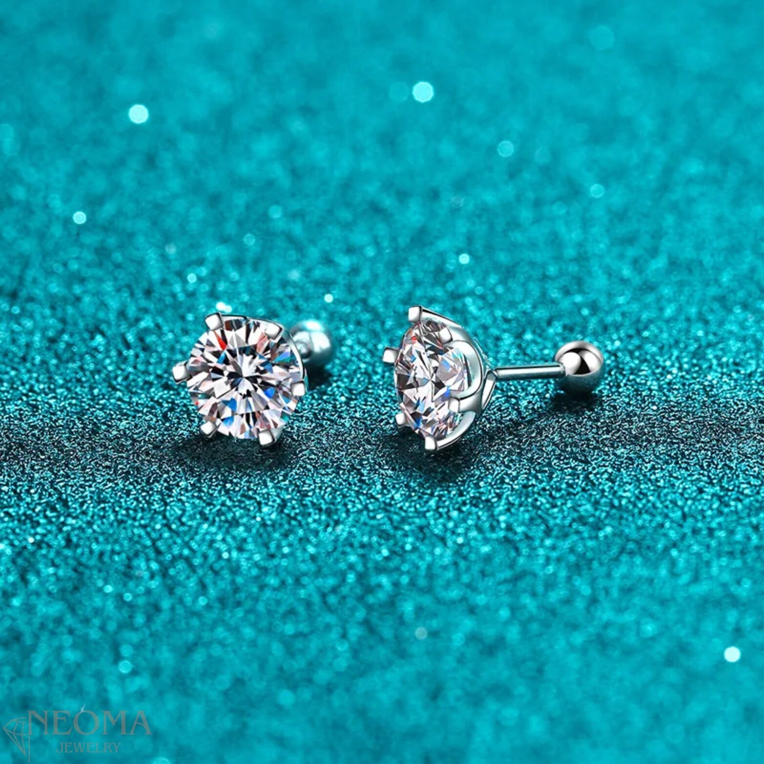  6 Prong Solitaire Moissanite Stud Earrings With Screw Back SETUxNEOMA