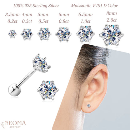 6 Prong Solitaire Moissanite Stud Earrings With Screw Back - SETUxNEOMA  