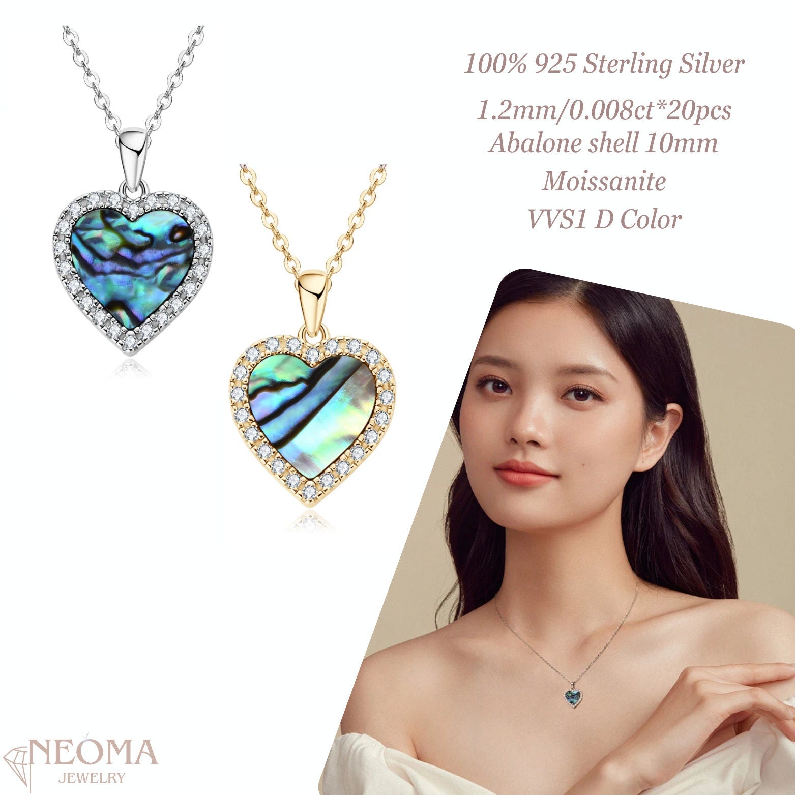 Abalone Shell Heart Necklace with Moissanite - Seashell Jewelry - Shell Heart Choker - SETUxNEOMA  