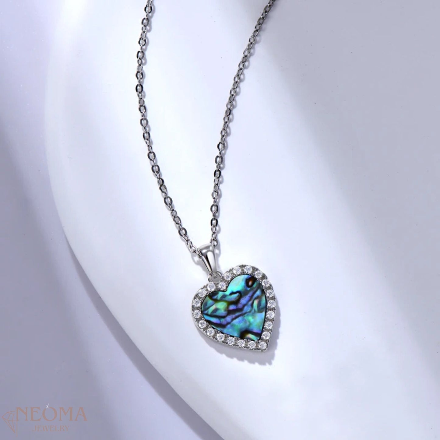  Abalone Shell Heart Necklace with Moissanite - Seashell Jewelry - Shell Heart Choker SETUxNEOMA