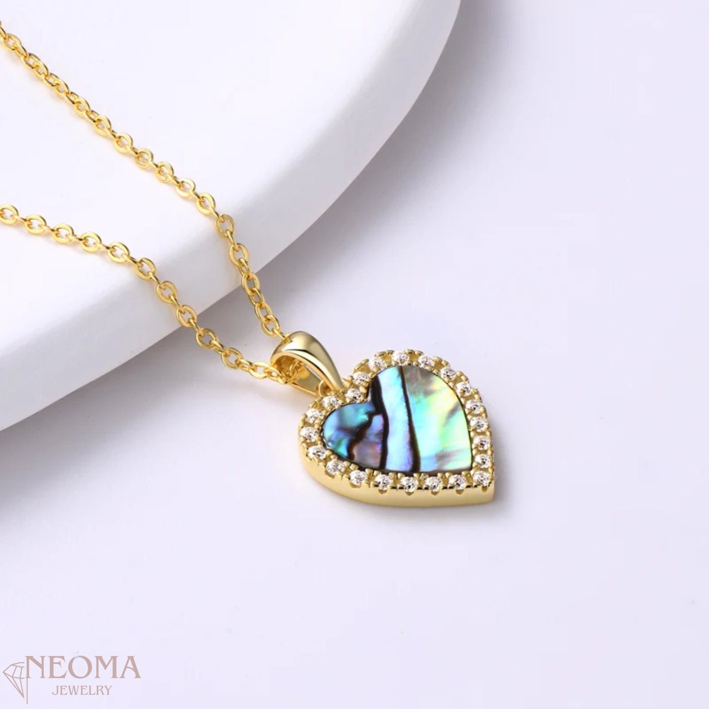  Abalone Shell Heart Necklace with Moissanite - Seashell Jewelry - Shell Heart Choker SETUxNEOMA