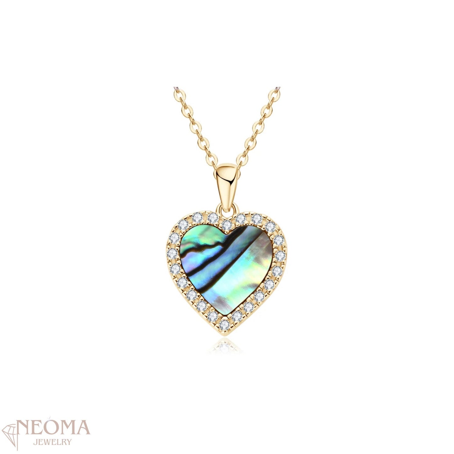  Abalone Shell Heart Necklace with Moissanite - Seashell Jewelry - Shell Heart Choker SETUxNEOMA