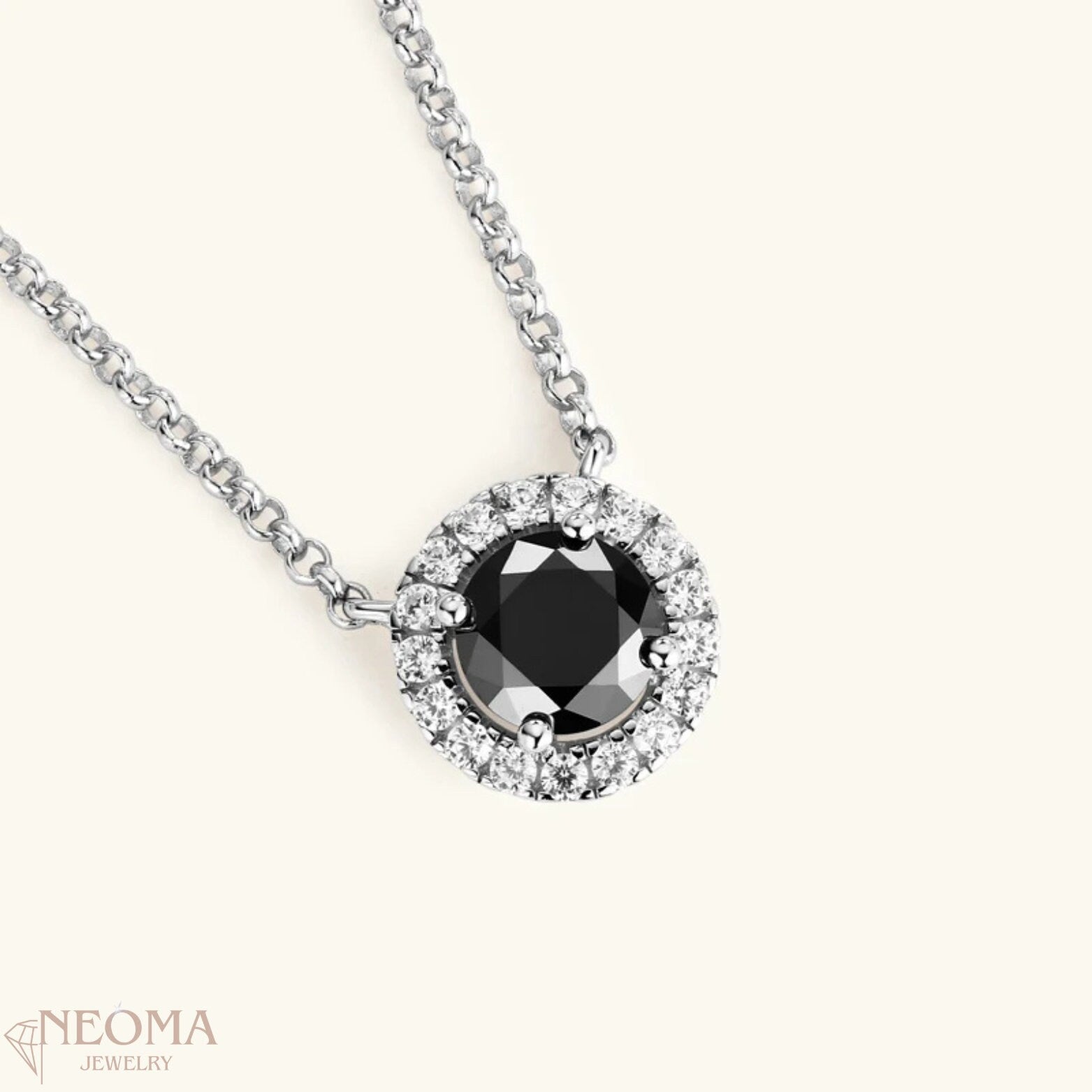 1 Carat Black Moissanite Solitaire Pendants Necklace - Halo Design - SETUxNEOMA  