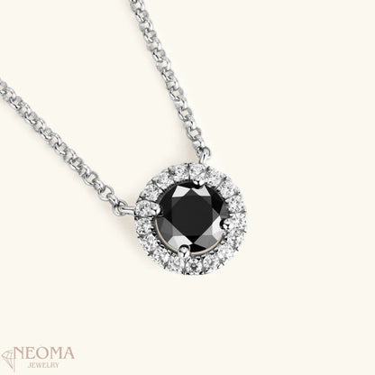  1 Carat Black Moissanite Solitaire Pendants Necklace - Halo Design SETUxNEOMA