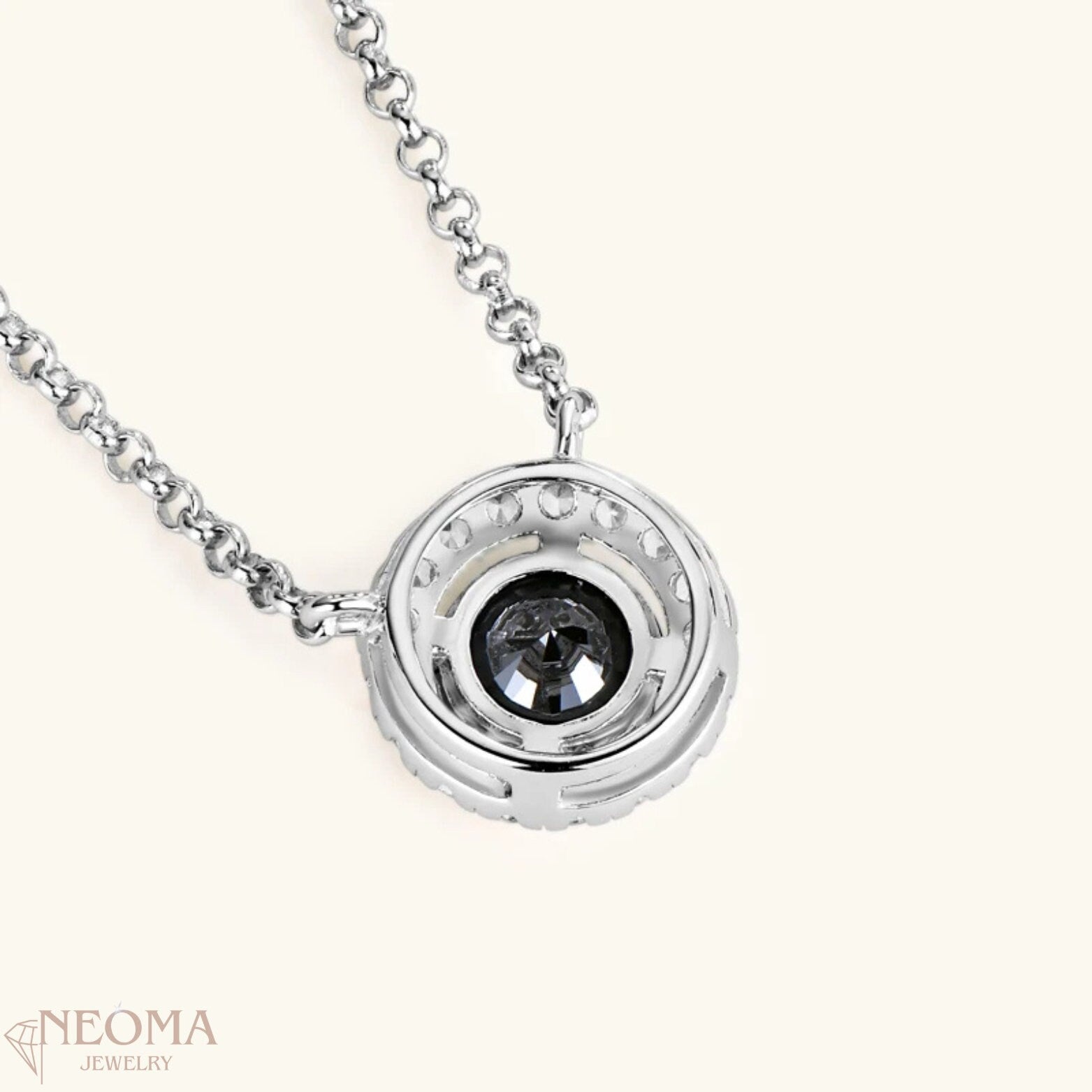  1 Carat Black Moissanite Solitaire Pendants Necklace - Halo Design SETUxNEOMA