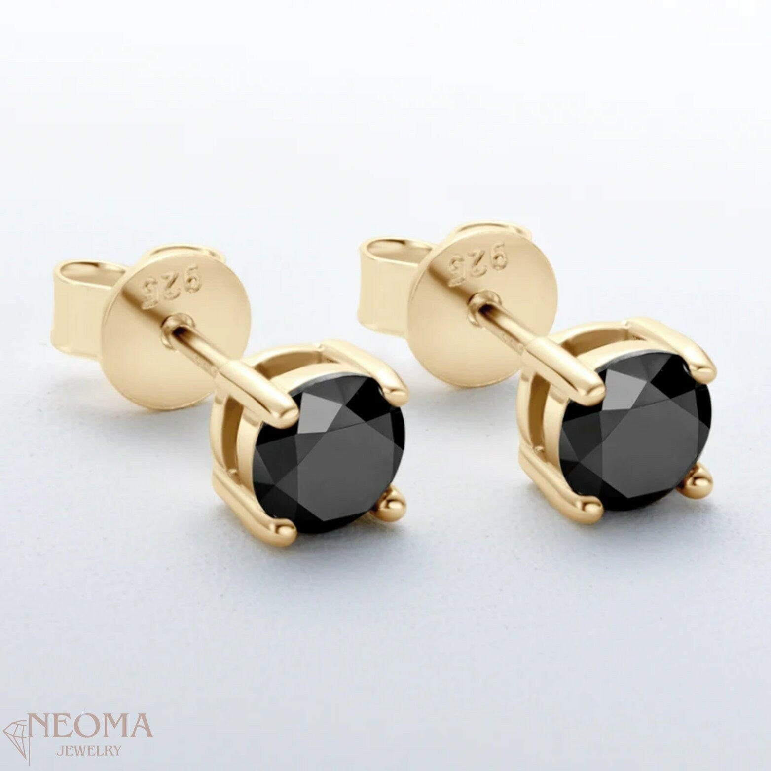 Black Moissanite Solitaire Stud Earrings in 925 Sterling Silver - SETUxNEOMA  