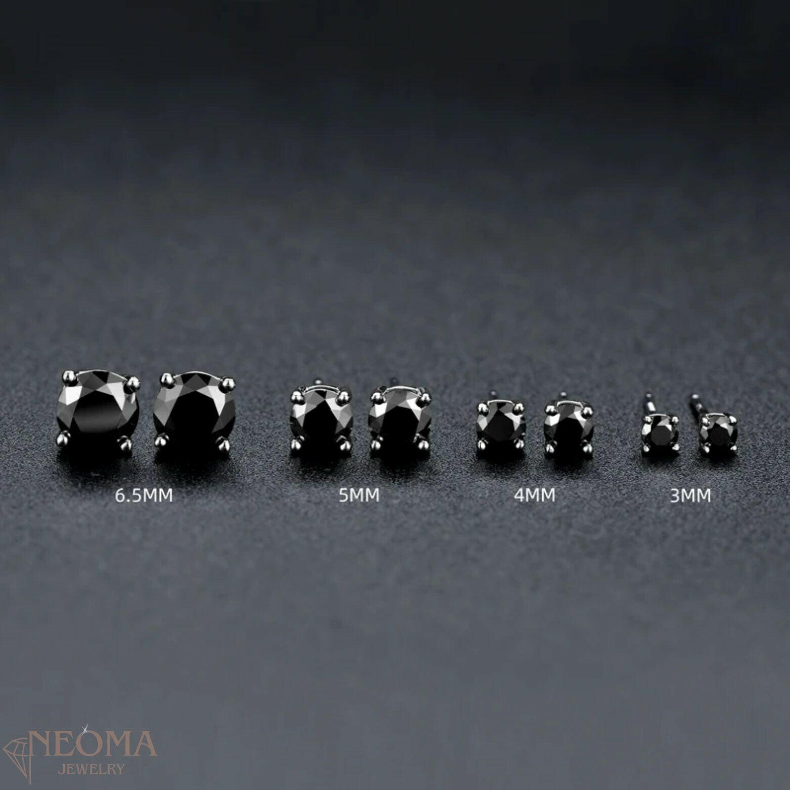 Black Moissanite Solitaire Stud Earrings in 925 Sterling Silver - SETUxNEOMA  