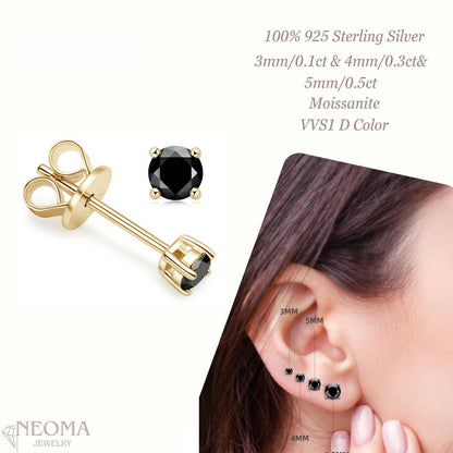 Black Moissanite Solitaire Stud Earrings in 925 Sterling Silver - SETUxNEOMA  