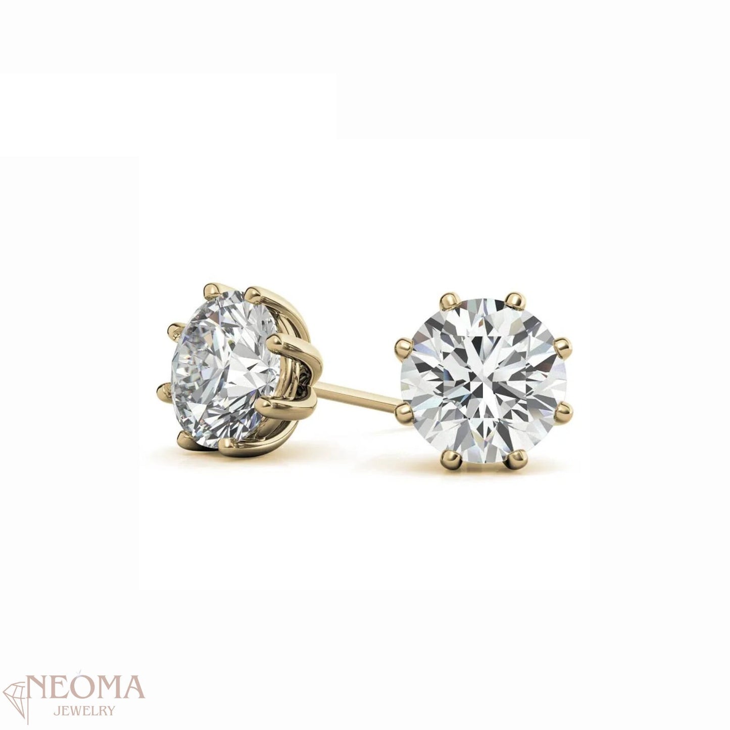 Delicate Moissanite Studs Earrings in 925 Sterling Silver, 8 Prong Set Round Studs - SETUxNEOMA  