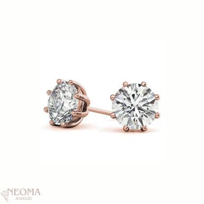 Delicate Moissanite Studs Earrings in 925 Sterling Silver, 8 Prong Set Round Studs - SETUxNEOMA  