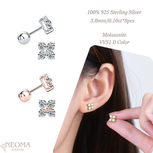 Lucky Four Leaf Clover Stud Earrings with 4 Round Cut Moissanite Stones - SETUxNEOMA  