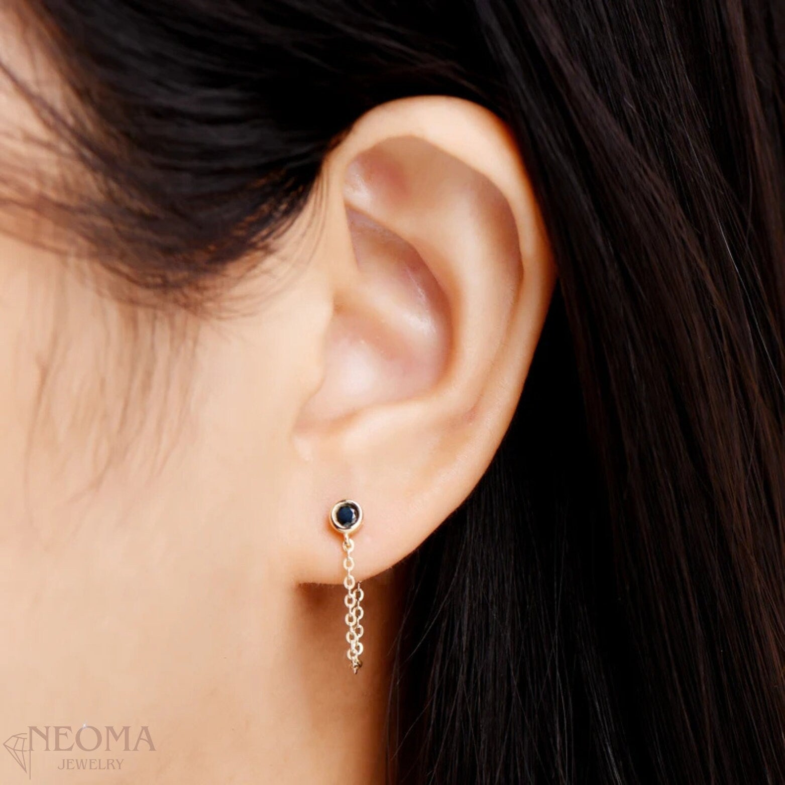 Moissanite Ear Chain Earrings | 925 Sterling Silver | Stud