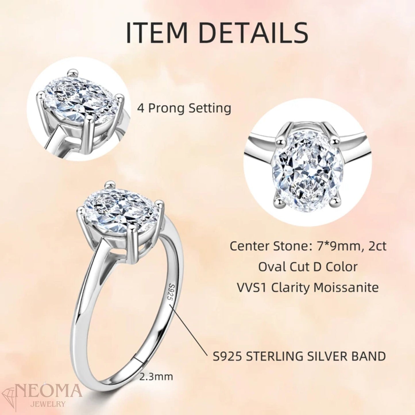 Oval Cut 2 Carat Moissanite Diamond Bridal Ring | Wedding
