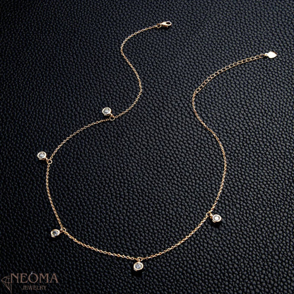  Moissanite Bezel Station Necklace - Satellite Chain Choker SETUxNEOMA