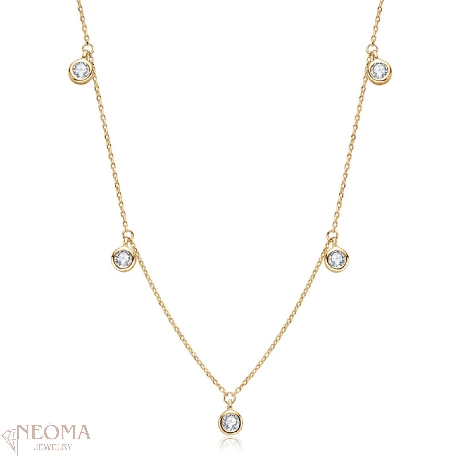  Moissanite Bezel Station Necklace - Satellite Chain Choker SETUxNEOMA