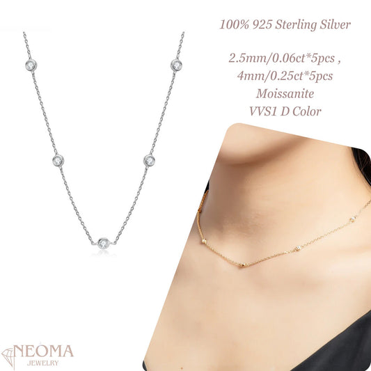 Moissanite Bezel Station Necklace Dainty Satellite Chain Necklace - SETUxNEOMA  