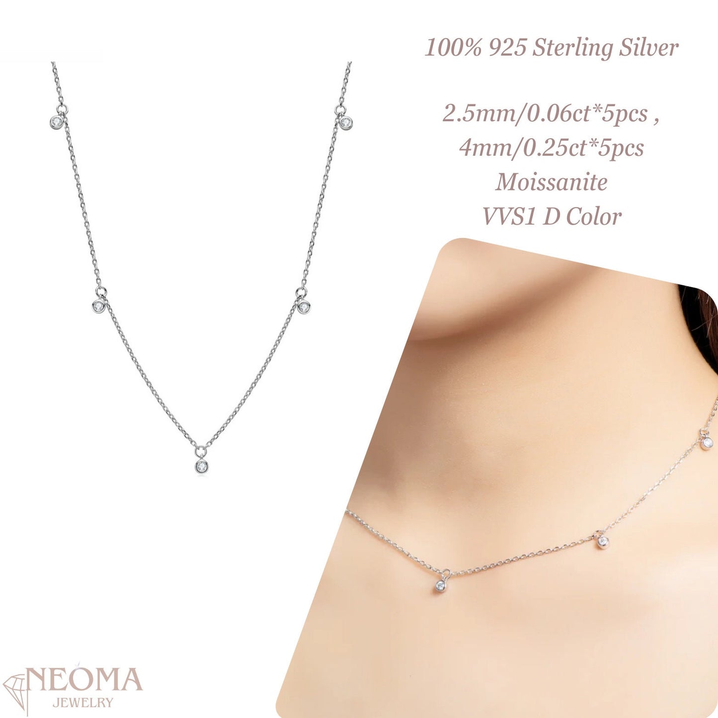  Moissanite Bezel Station Necklace - Satellite Chain Choker SETUxNEOMA