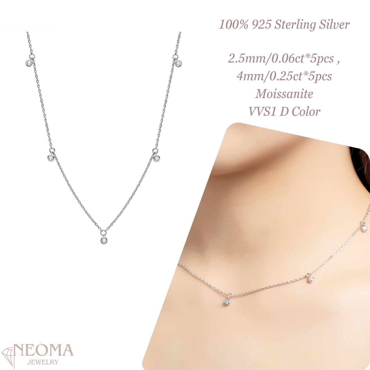 Moissanite Bezel Station Necklace - Satellite Chain Choker - SETUxNEOMA  