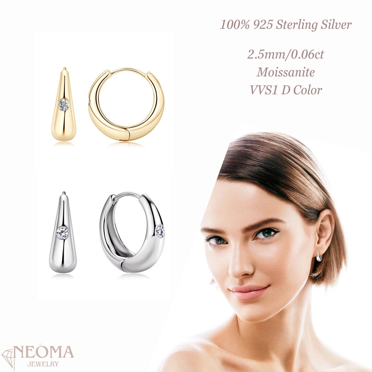  Minimalist Moissanite Creole Earrings - Bottega Style - Chunky Hoop Earrings SETUxNEOMA