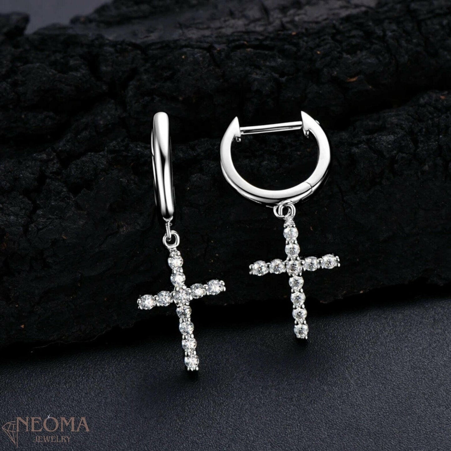  Moissanite Cross Huggie Hoops Earrings - Religious Jewelry SETUxNEOMA