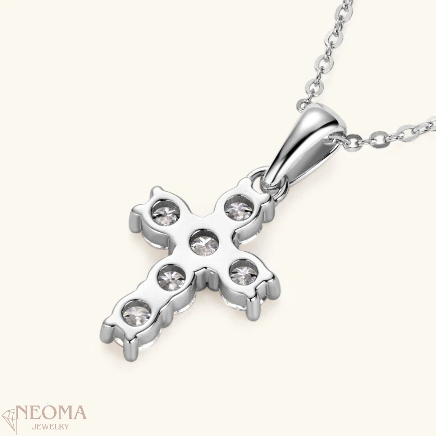  Moissanite Cross Religious Pendants Necklace SETUxNEOMA